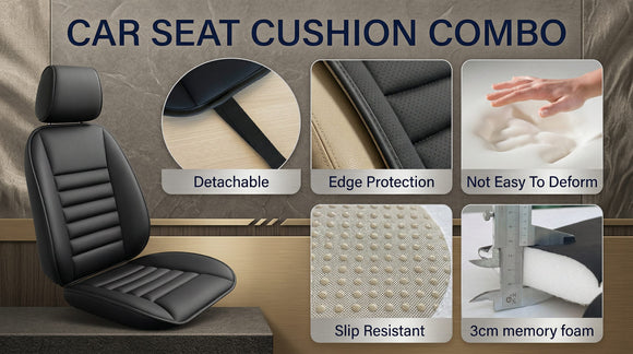 Car Seat Cushion with Back Support Pillow 1.2 Thick Enhanced Comfort Memory Foam Design for Pain Relief Ideal for Drivers and Office Use - Ergonomic Lumbar Comfort for Long Sitting