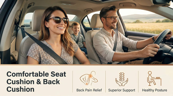 Car Seat Cushion with Back Support Pillow 1.2 Thick Enhanced Comfort Memory Foam Design for Pain Relief Ideal for Drivers and Office Use - Ergonomic Lumbar Comfort for Long Sitting