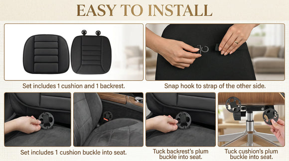 Car Seat Cushion and Lumbar Support Pillow 1.2 Thick Memory Foam Desk Chair Cushion Back Support for Automotive Seat Driver Travel Leg and Back Pain Relief Washable Adjustable Black