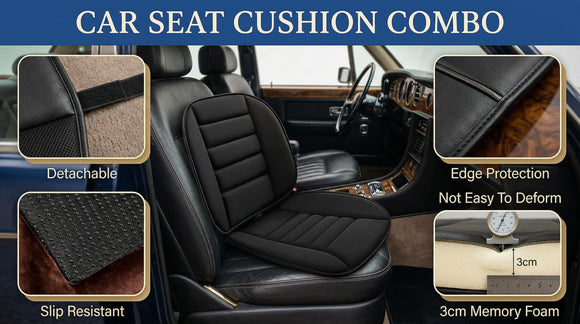 Car Seat Cushion and Lumbar Support Pillow 1.2 Thick Memory Foam Desk Chair Cushion Back Support for Automotive Seat Driver Travel Leg and Back Pain Relief Washable Adjustable Black