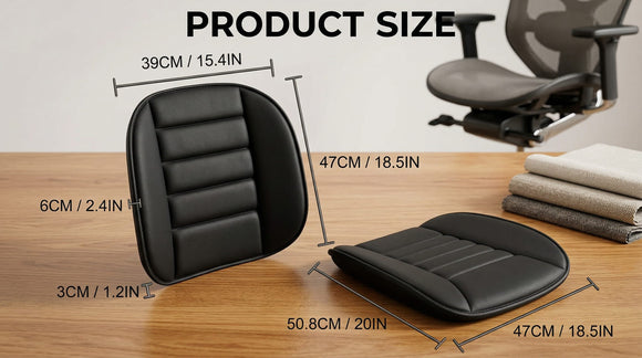 Car Seat Cushion and Lumbar Support Pillow 1.2 Thick Memory Foam Desk Chair Cushion Back Support for Automotive Seat Driver Travel Leg and Back Pain Relief Washable Adjustable Black
