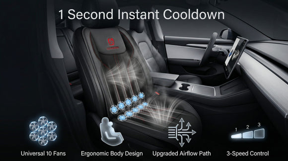 Cooling Car Seat Cushion Front Seat 12V&24V Cooling Seat Cover for Cars with 10 Fans Rapid Cooling with Automatic Start and Pause Seat Cushion (Black)