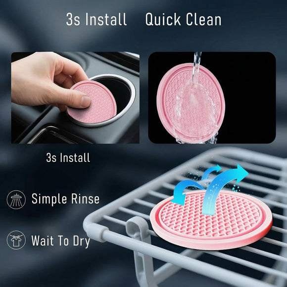 Car Cup Holder Coaster 4 Pack - Non Slip & Shockproof Flexible PVC Rubber Insert for Car/Truck/SUV/Van (2.75x0.2) Universal Fit Auto Cup Holders Accessories for Women and Man (Pink)