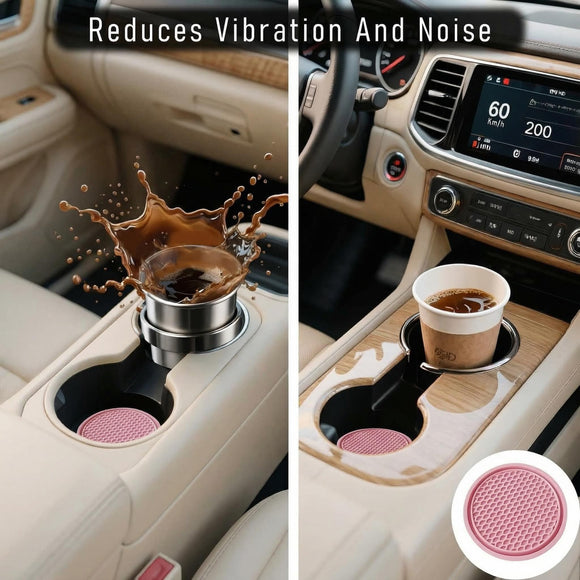 Car Cup Holder Coaster 4 Pack - Non Slip & Shockproof Flexible PVC Rubber Insert for Car/Truck/SUV/Van (2.75x0.2) Universal Fit Auto Cup Holders Accessories for Women and Man (Pink)
