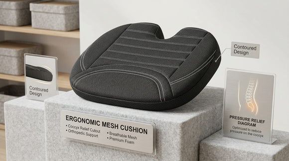 All-Season Car Seat Cushion for Comfortable & Safe Driving Breathable Seat Cushion for Car with Ventilated Channel & Mesh Cover Memory Foam for Sciatica Tailbone & Back Pain Relief Anti-Slip
