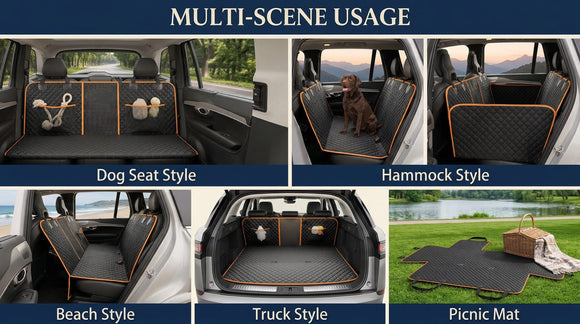 Back Seat Extender for Dogs - Large Space Waterproof Dog Car Seat Cover for Back Seat with Hard Bottom Holds 420lbs 600D Heavy-Duty Upgraded Material Dog Hammock for Car