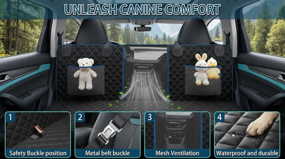 Back Seat Extender for Dogs - Large Space Waterproof Dog Car Seat Cover for Back Seat with Hard Bottom Holds 420lbs 600D Heavy-Duty Upgraded Material Dog Hammock for Car