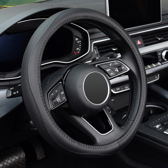 Steering Wheel Cover, Universal 15 inch, Microfiber Leather, Anti-Slip, Odorless, Black Lines