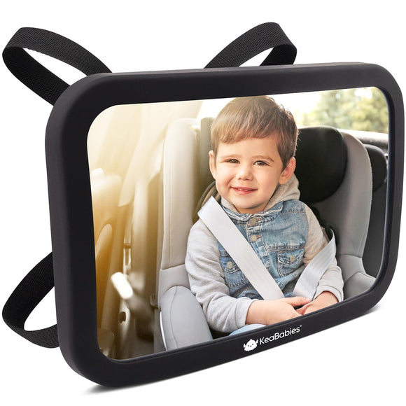 Large Shatterproof Baby Car Mirror - Safety Baby Car Seat Mirror - Baby Car Mirror for Back Seat Rear Facing Infant - Car seat Mirrors - Fully Assembled Baby Mirror For Car (Matte Black)