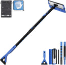 47” Car Snow Brush, 4 in 1 Extendable Auto Car Snow Removal Broom Brush with Squeegee, 270° Foam Grip Car Retractable Snow Shovel with Durable Ice Scraper and Gift Gloves for Car SUV, Blue.-1