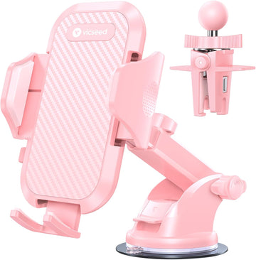 Phone Holders for Your Car [Super Suction Power & No-Wobbling] Universal Cell Phone Mount Dashboard Windshield Vent Long Arm Hands Free Cradle Fit for iPhone, Android - Hot Pink