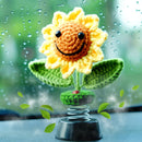 Sunflower Car Accessories Dashboard Decorations, Crochet Smiley Shaking Sun Flowers Bobblehead Dashboard Car Decor for Women, for Cute Girl Car Interior Desk Ornaments Gifts (H 5.2 in)-1