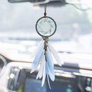 Dream Catcher Car Interior Rearview Mirror Hanging Decor Handmade Grids Nature Feather Small Boho Car Charms Pendant Accessories (Grey Feather)-1