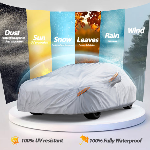 Waterproof All Weather Car Cover compatible with 2000-2024 Toyota Sequoia, Heavy Duty Outdoor/Indoor Protection, Max Protection from Sun Rain Wind & Snow